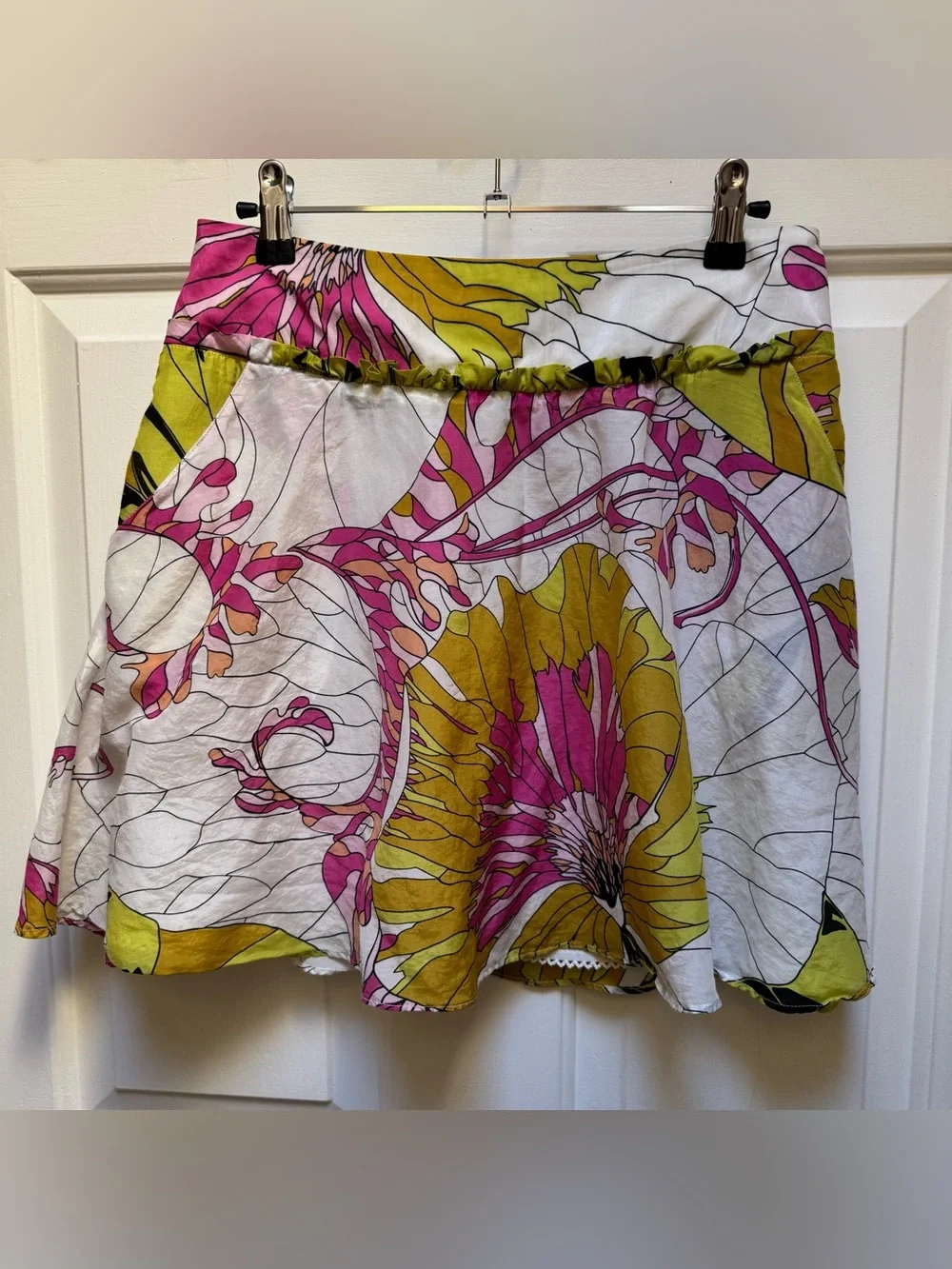 Anthropologie Leifnotes Pockets Floral Pink White Green Mini Skirt womens size 4